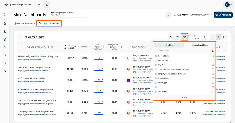 Apply Filtering to Pages Dashboard Apply Filtering to Pages Dashboard