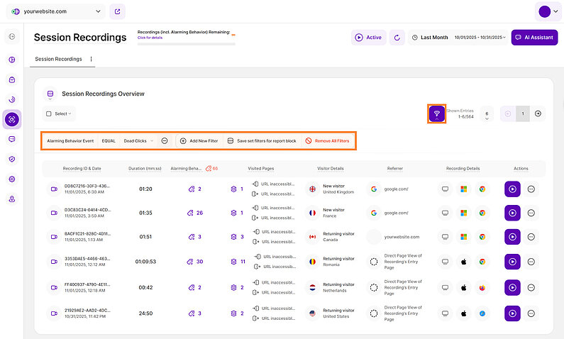 Analyzing Alarming Behavior Events with Session Recordings