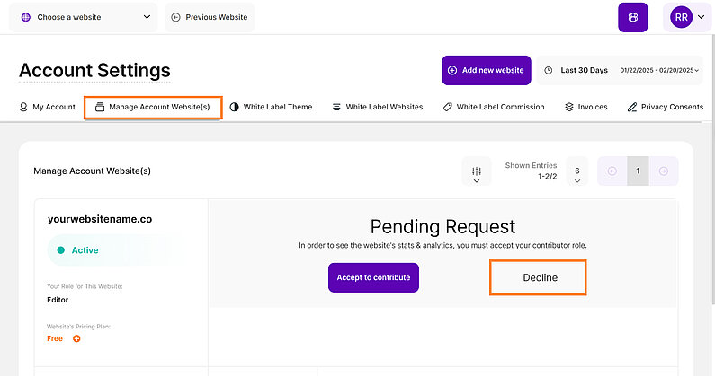 Einladung zum Mitwirken ablehnen