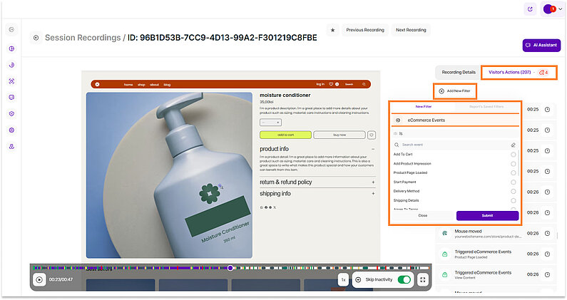 Options to Filter Visitor's Actions Options to Filter Visitor's Actions