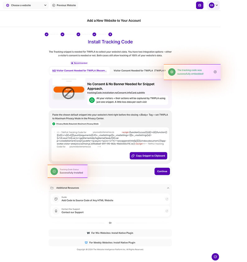 die Installation des Tracking-Codes bestätigen