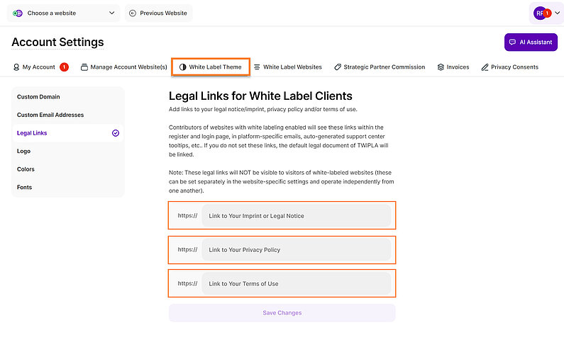 Add Legal Links Add Legal Links
