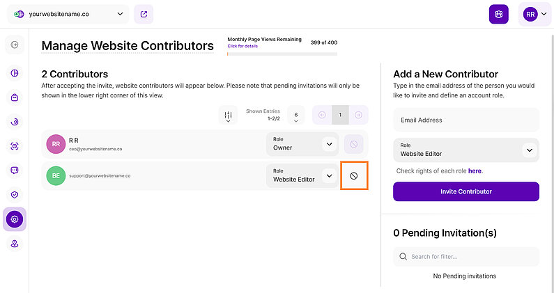 Entfernen eines Mitwirkenden von Ihrer Website