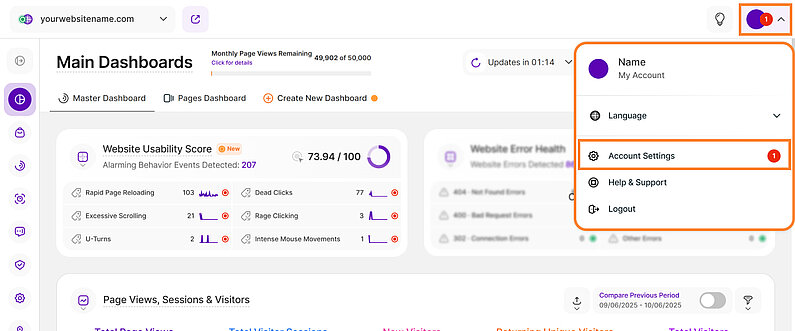 Main Dashboards Showing Account Settings Main Dashboards Showing Account Settings