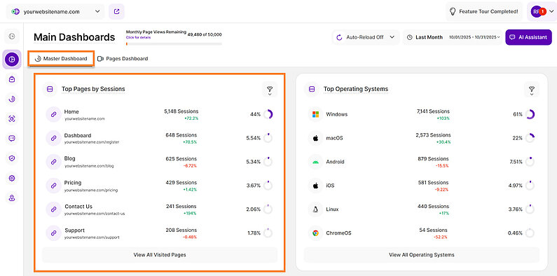 Overview of the Top Pages By Session
