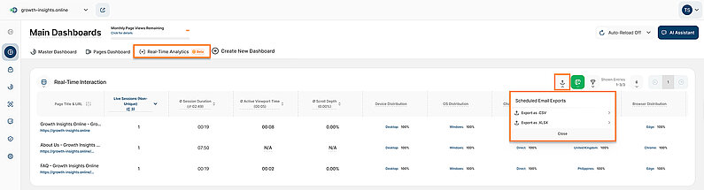 Downloading Live Metrics for External Reporting