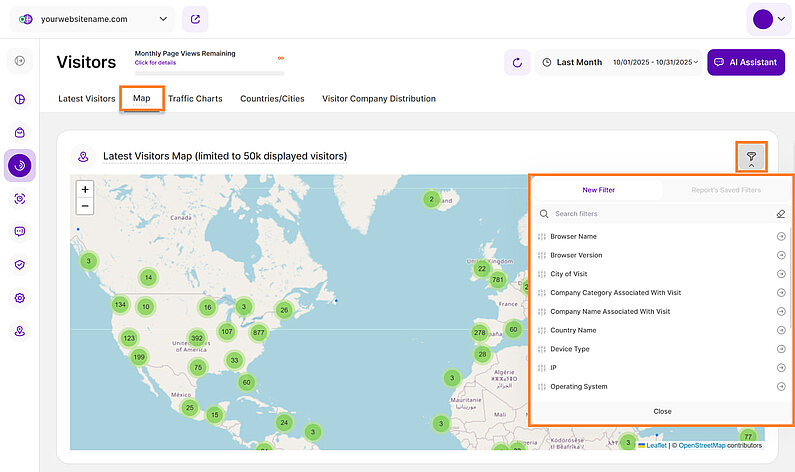 Filter the Latest Visitors Map by Country Filter the Latest Visitors Map by Country