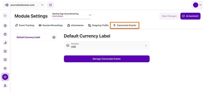 Set the Currency for Conversion Events